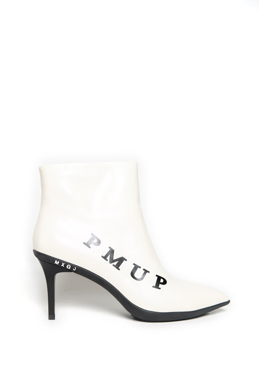 Coachella White Leather Ankle Boots